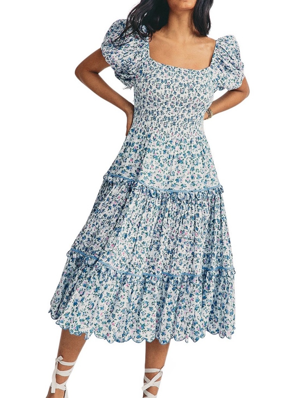 LoveShackFancy Masie Blue Floral Print Dress
